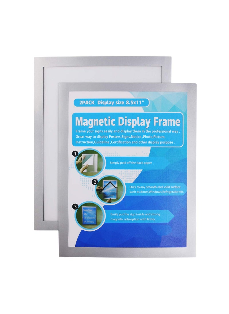 MFoffice MFoffice Window Sign Holder 85x11  Plastic Picture Frames  Double Sided and Adhesive for WallDoorRefrigeratorCupboard Display FrameSilverPack of 2 