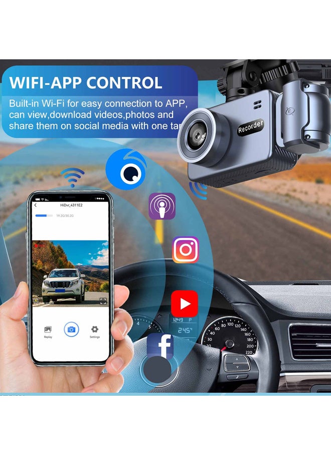 X-level 360° Dash Cam Front, 4K Full HD Dash Camera Three-Channel Dash Cam, Rear Inside with 128g SD Card,  4K+720P+720P Dashcam 5G WiFi Dash Camera with Hardwire kit for Cars, IR Night Vision, G Sensor, 24H Parking Mode - Image 5