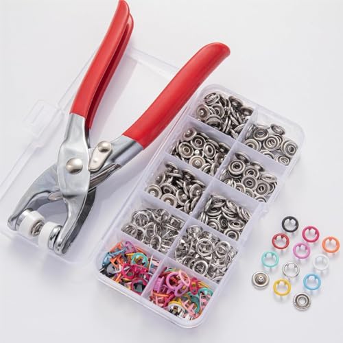 TAZLYN Home use Metal Fasteners with Hand Pliers Tool Button Press Machine for Clothes snap100 Sets Eyelets Button kit Snap Buckles Leather Snap Kit for Baby Children's Clothing (Multicolor) PACK1 - Image 1