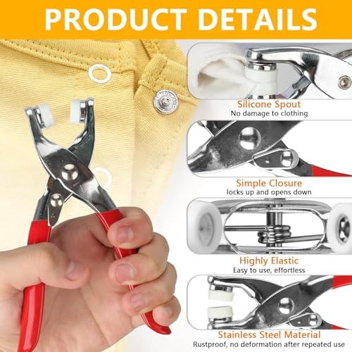 TAZLYN Home use Metal Fasteners with Hand Pliers Tool Button Press Machine for Clothes snap100 Sets Eyelets Button kit Snap Buckles Leather Snap Kit for Baby Children's Clothing (Multicolor) PACK1 - Image 4