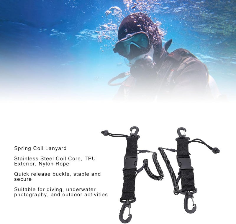 Nylon Rope Stainless Steel Core Coil Diving Lanyard, Quick Release Buckle Camera Dive Light for Scuba Photography Outdoor Fishing Hiking Camping - Image 4