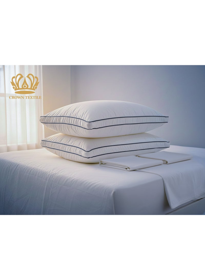 CROWN TEXTILE (2 pieces) Cotton fabric pillow - filled with 1200g of microfiber, the pillow has two lines of edges in attractive colors, and 2 pillowcases as a gift - Image 1