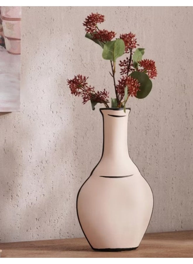 AKDC Flared Neck Clay Flower Vase 15cm*4.5cm*26cm, Beige and Black - Image 1