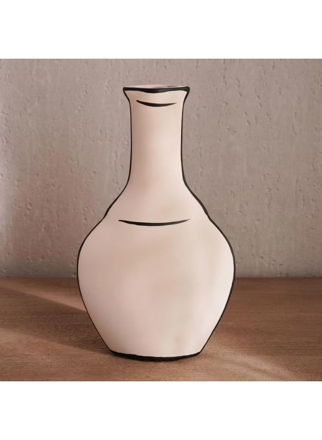 AKDC Flared Neck Clay Flower Vase 15cm*4.5cm*26cm, Beige and Black - Image 2