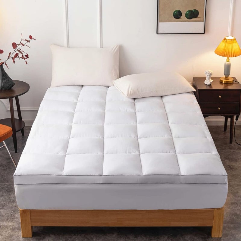 DROVAN DROVAN Mattress Topper Olympic Queen Size  Extra Thick Mattress Pad Cover  Pillow Top Deep Pocket with Breathable 7D Spiral Fiber Filling Cooling Mattress Cover Super Queen