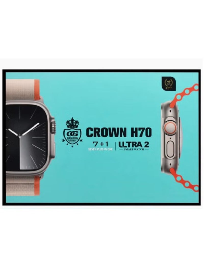 Crown - H70 Ultra 2 Smart Watch for Men – 7-in-1 Straps, Fitness Tracker, Heart Rate & Sleep Monitor, Waterproof, Stylish and Compatible with iOS & Android - Image 1