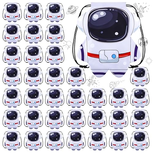 Kingdder 12 Pcs Outer Space Party Favors Astronaut Drawstring Bags Space Themed Astronaut Goodie Bags Gift Backpack for Kids - Image 1