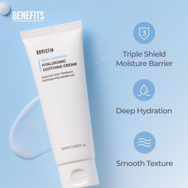 ROVECTIN Aqua Hyaluronic Soothing Cream Skin Barrier Repair with Astaxanthin Hyaluronic Acid Niacinamide Intense Hydrating Cream Fragrance Free Vegan Korean Skincare 203 fl oz - Image 2