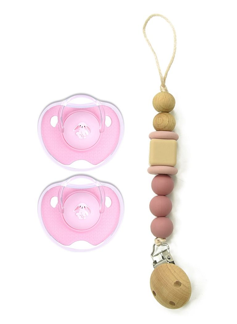 لوكو 2 لهاية و سلسلة مشبك لهاية الأطفال مصنوعة من السيليكون ومزينة بخرز خشبي - Image 1