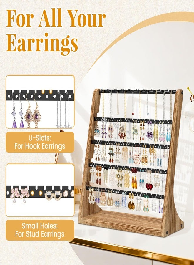 EsLuker.ly Earring Holder Organizer Necklace Display Tree, Large Capacity Jewelry Storage Rack for Women, Rustic Wood 5 Layer Stud Earring Tower Stand with 260 Holes & 20 Hooks for Vendors Selling - Image 5