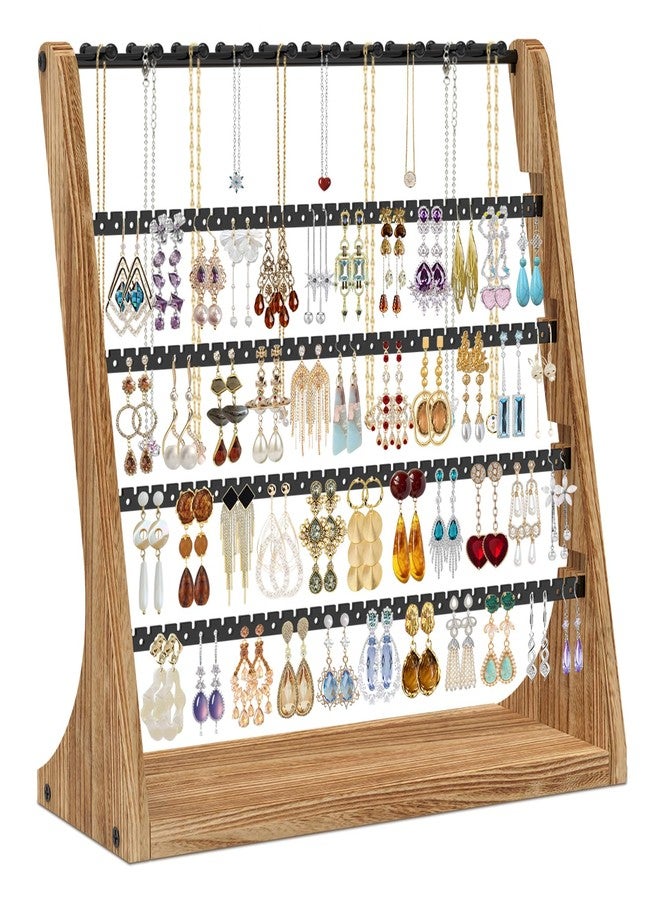 EsLuker.ly Earring Holder Organizer Necklace Display Tree, Large Capacity Jewelry Storage Rack for Women, Rustic Wood 5 Layer Stud Earring Tower Stand with 260 Holes & 20 Hooks for Vendors Selling - Image 1