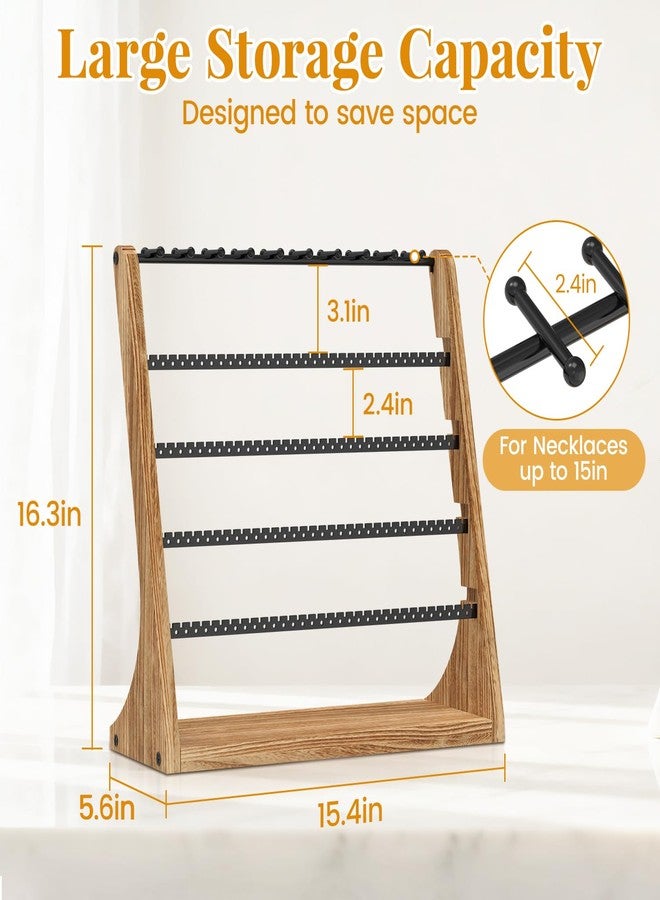 EsLuker.ly Earring Holder Organizer Necklace Display Tree, Large Capacity Jewelry Storage Rack for Women, Rustic Wood 5 Layer Stud Earring Tower Stand with 260 Holes & 20 Hooks for Vendors Selling - Image 2