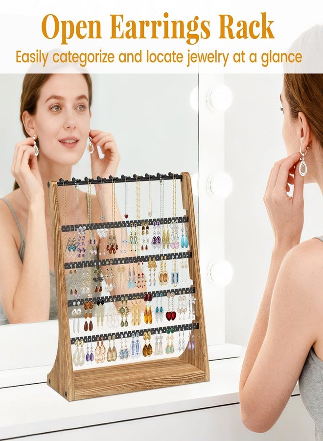 EsLuker.ly Earring Holder Organizer Necklace Display Tree, Large Capacity Jewelry Storage Rack for Women, Rustic Wood 5 Layer Stud Earring Tower Stand with 260 Holes & 20 Hooks for Vendors Selling - Image 4