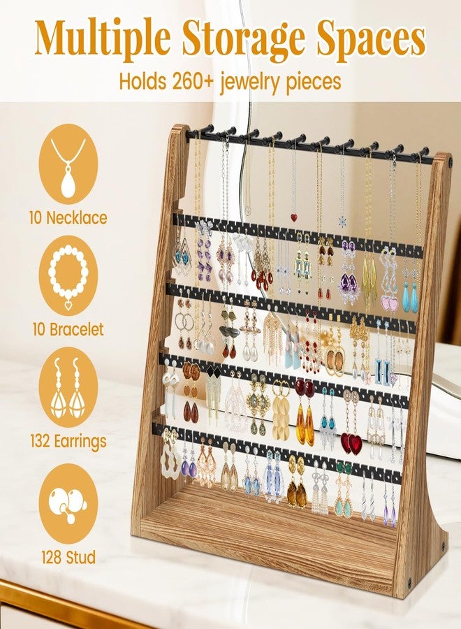 EsLuker.ly Earring Holder Organizer Necklace Display Tree, Large Capacity Jewelry Storage Rack for Women, Rustic Wood 5 Layer Stud Earring Tower Stand with 260 Holes & 20 Hooks for Vendors Selling - Image 3