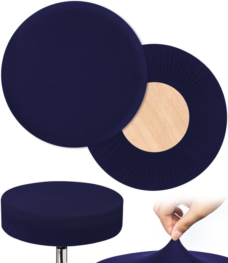 HFATMOS Bar Stool Covers Round 2 Pcs Stool Slipcovers High Elastic Circle Chair Covers Soft Easy to Clean Chair Seat Cushion Slipcover Fit for Stool of Dia 1417 Inch Navy Blue