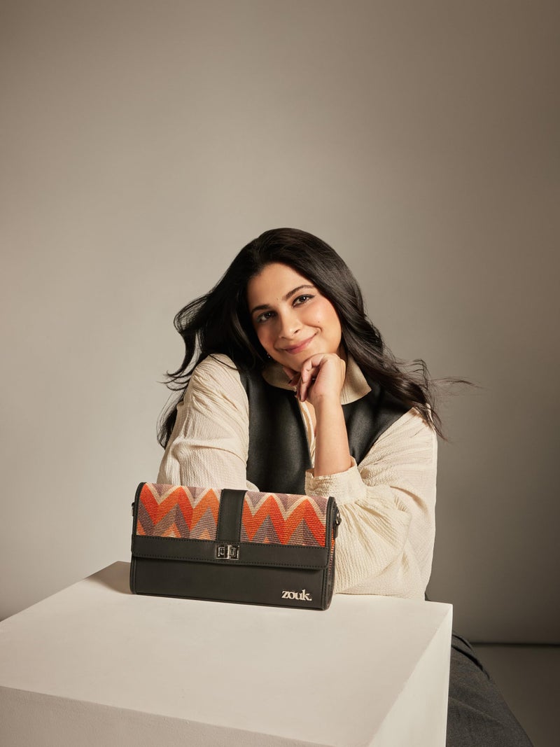 ZOUK Rhea Kapoor Tarini Clutch for Women | Elegant Flap Closure Evening Clutch | Detachable Adjustable Strap | Party & Formal Event Purse | Tidal Wave - Image 2