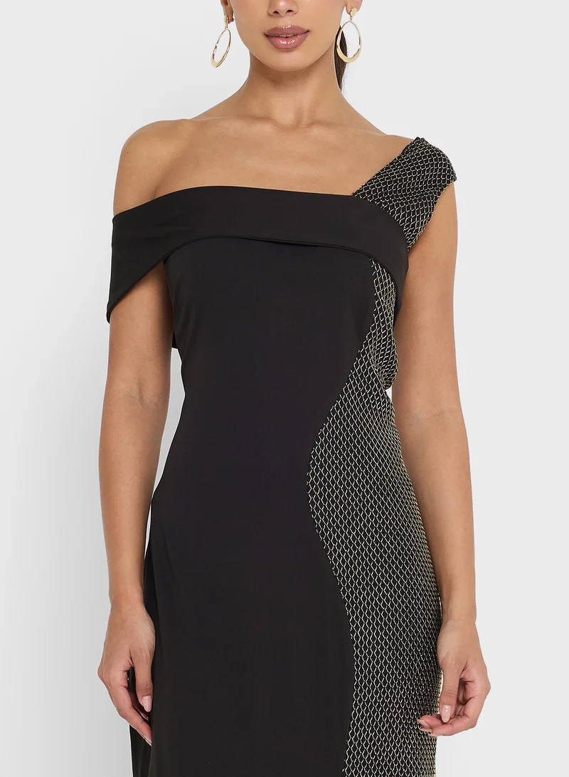 Namshi x Beaded Tulle Maxi Dress
