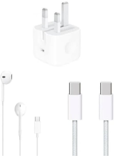 35W Fast Charging USB C to C Triple Charger Set with Type C In-Ear Headphone Compatible with (15/15 Pro/15 Pro Max) and Type-C Enabled Phones
