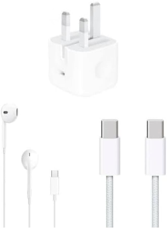 Generic - 35W Fast Charging USB C to C Triple Charger Set with Type C In-Ear Headphone Compatible with (15/15 Pro/15 Pro Max) and Type-C Enabled Phones - Image 1