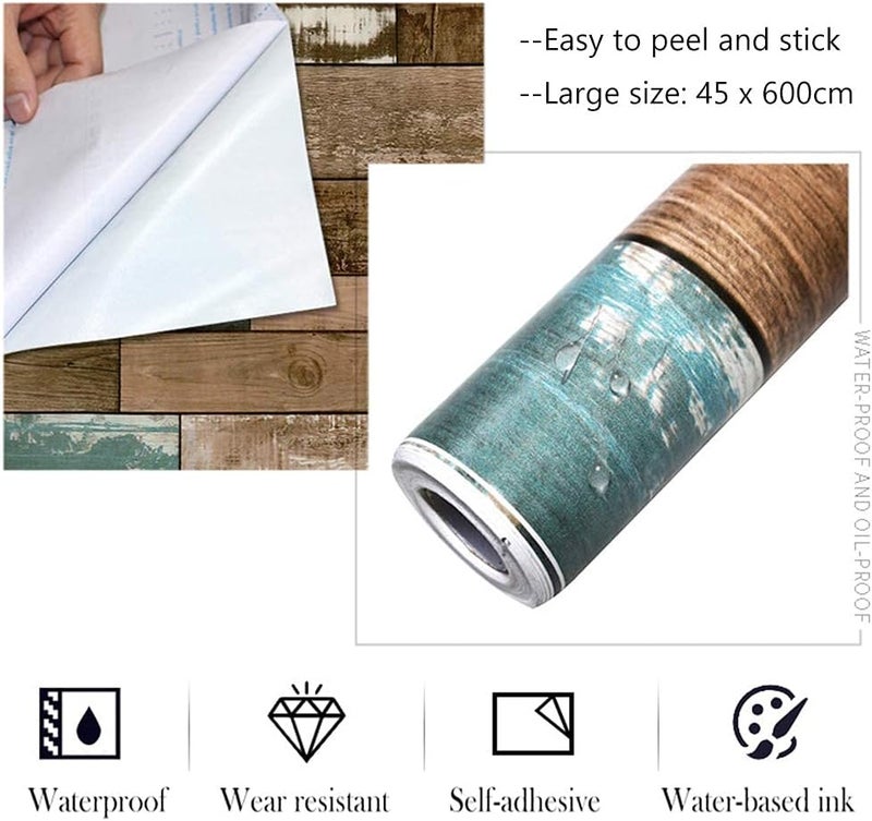 ARS Wood Contact Paper, Self-Adhesive Peel and Stick Wallpaper PVC Waterproof Oil-Proof and Removable for Walls Bathroom Bedroom Home Dormitory Renovation Size-45x600cm - Image 4