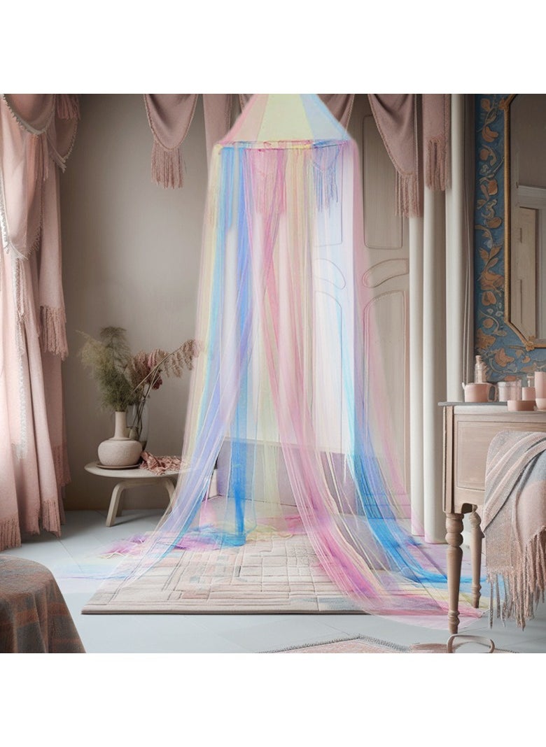 XiuWoo Mosquito Net Bed Canopy for Girls,Rainbow Canopy Bed Curtains Full Queen Size from Ceiling,Dome Mosquito Netting Bed Tent Twin Girls Princess Canopy King Bed Decor  - Image 3