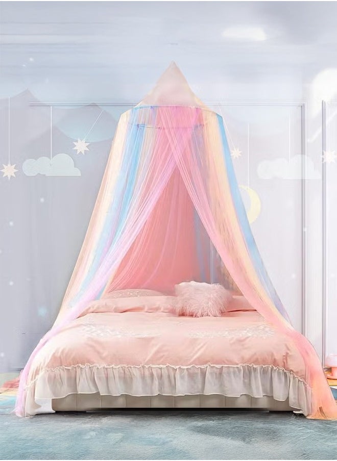 XiuWoo Mosquito Net Bed Canopy for Girls,Rainbow Canopy Bed Curtains Full Queen Size from Ceiling,Dome Mosquito Netting Bed Tent Twin Girls Princess Canopy King Bed Decor  - Image 1