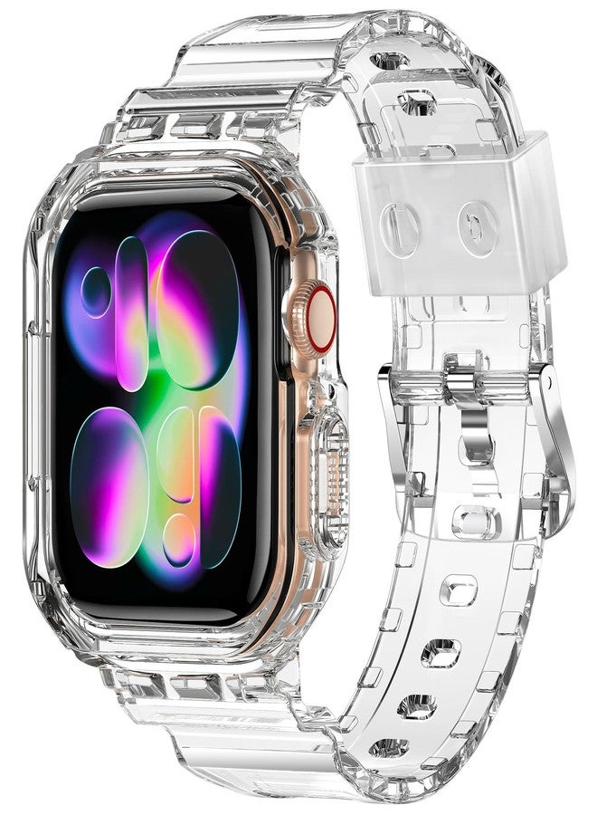 XYF Compatible for Crystal Clear Apple Watch Bands, 42mm Series 11 10 Bumper Case for Men Women Jelly Sport Cover Strap for iWatch Ultra 3 2 Series 11 10 9 8 7 SE 6 5 4 3 (CrystalClear, 42) - Image 1
