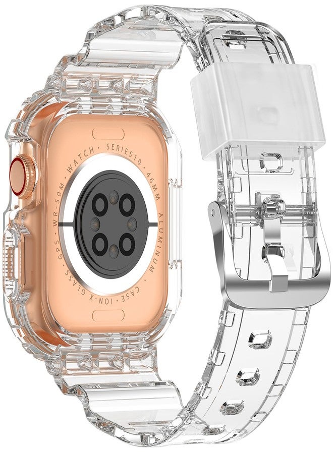 XYF Compatible for Crystal Clear Apple Watch Bands, 42mm Series 11 10 Bumper Case for Men Women Jelly Sport Cover Strap for iWatch Ultra 3 2 Series 11 10 9 8 7 SE 6 5 4 3 (CrystalClear, 42) - Image 2