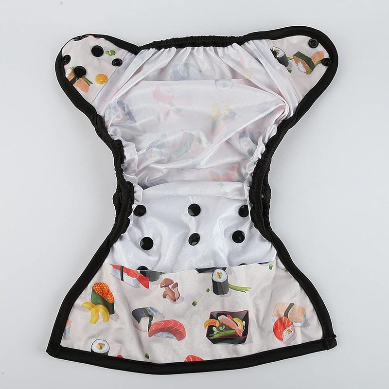 Hibaby One Size Cloth Diaper Cover Snap With Double Gusset (Sushi), One Fit All - Image 3