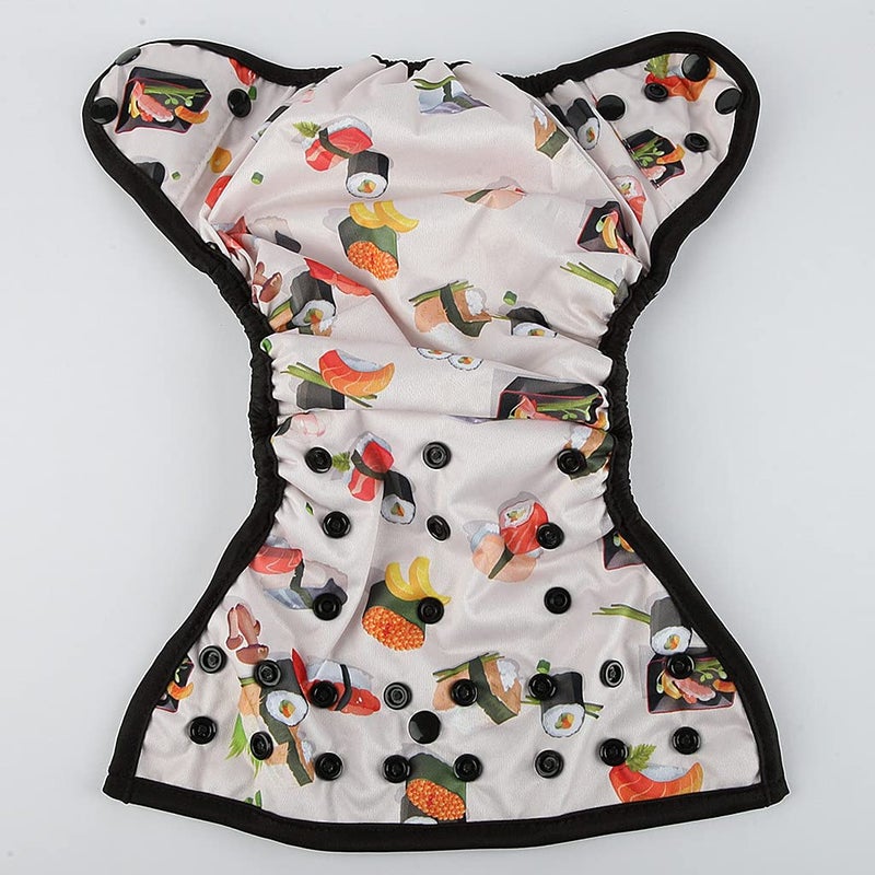 Hibaby One Size Cloth Diaper Cover Snap With Double Gusset (Sushi), One Fit All - Image 4