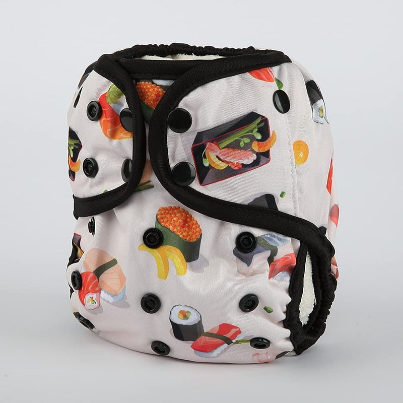 Hibaby One Size Cloth Diaper Cover Snap With Double Gusset (Sushi), One Fit All - Image 2