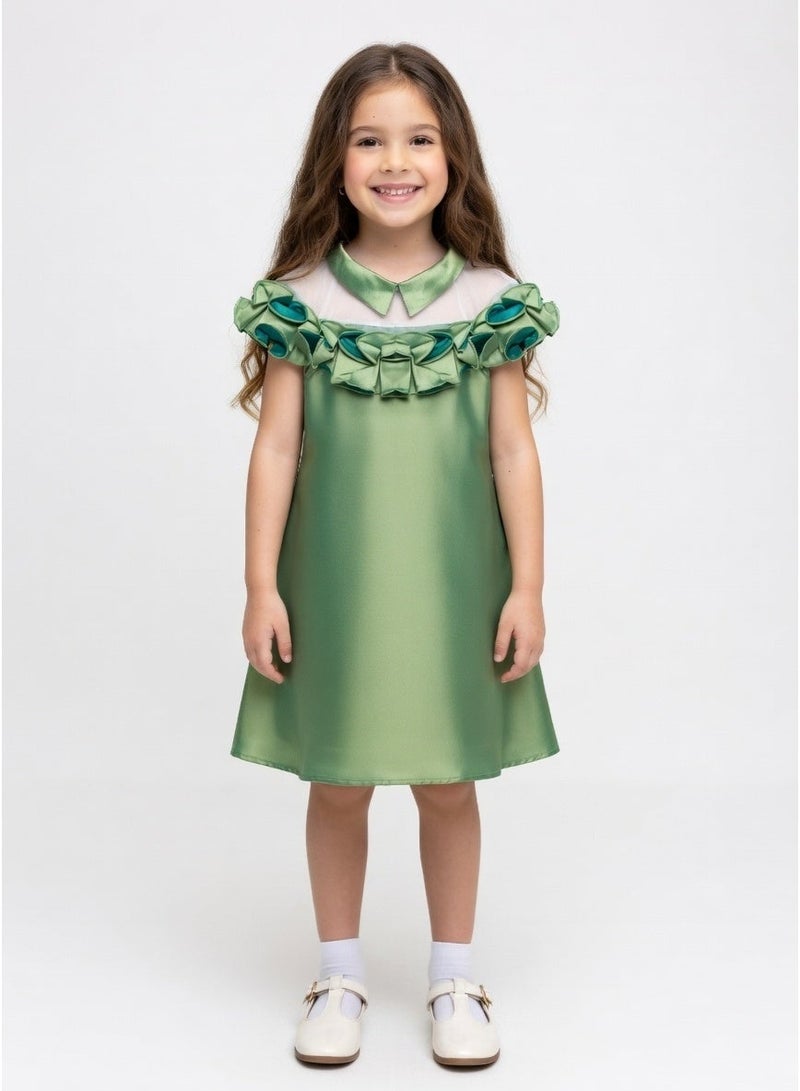 Queen PRINCES GREEN Girls Party Dress, Princess Dress Party Wear Wedding Evening Formal Pageant Dance Gown for Birthday Kid Girls Elegant - Image 1