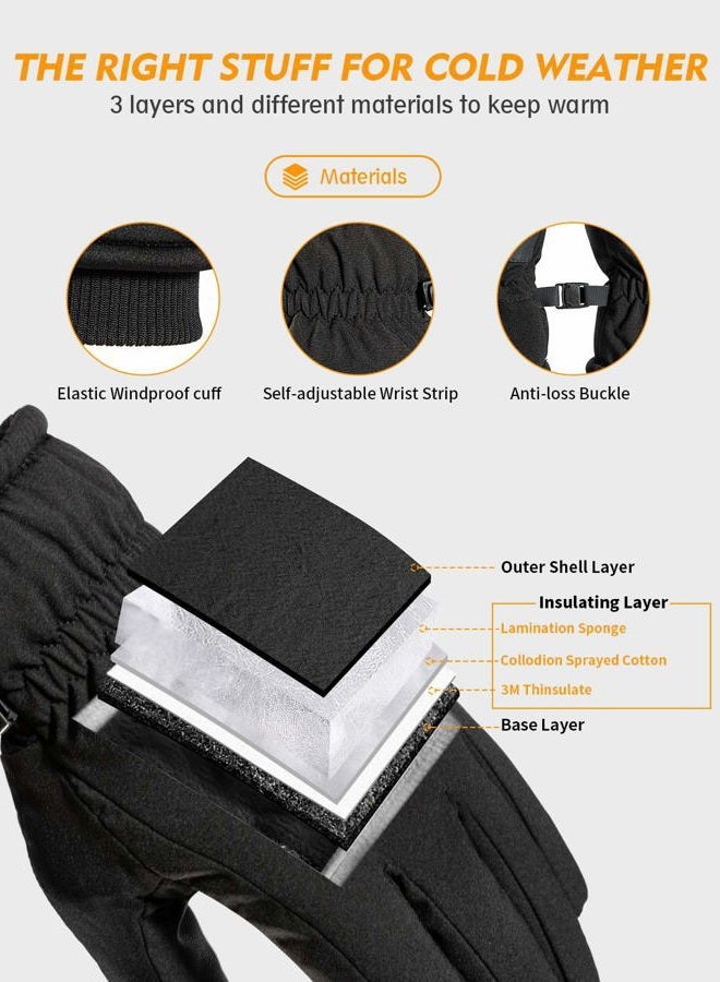 TRENDOUX Winter Gloves for Men, Water Resistance Women 3M Thinsulate, Outdoor Skiing Hiking Touchscreen, Windproof Cuff, Thick Thermal Wicking Insert, Snowboard Snow Running (Black L) - Image 2