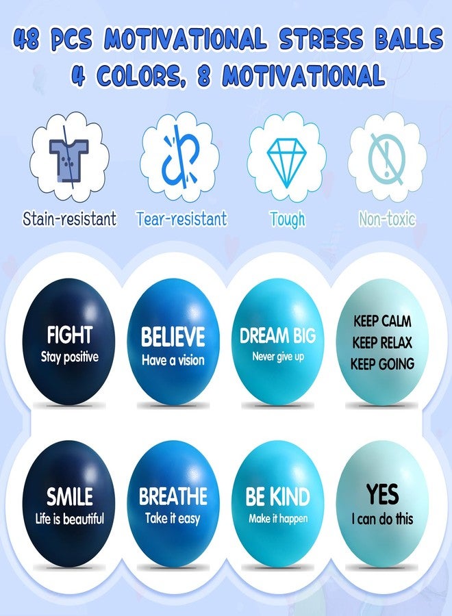 Liliful 48 Pcs Motivational Stress Balls Bulk Inspirational Squeeze Balls for Adults Anxiety Relief Fidget Toys Office Employee Gifts Classroom Rewards 2.2 Inch (Blue) - Image 2