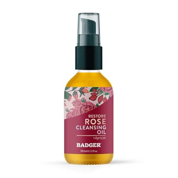 Badger Rose Face Cleansing Oil, Organic Facial Cleanser & Makeup Remover, Non-Greasy Moisturizing Skin Balancing Gentle Face Cleanser w/Pure Rose Oil, 2 fl oz Glass Bottle - Image 1