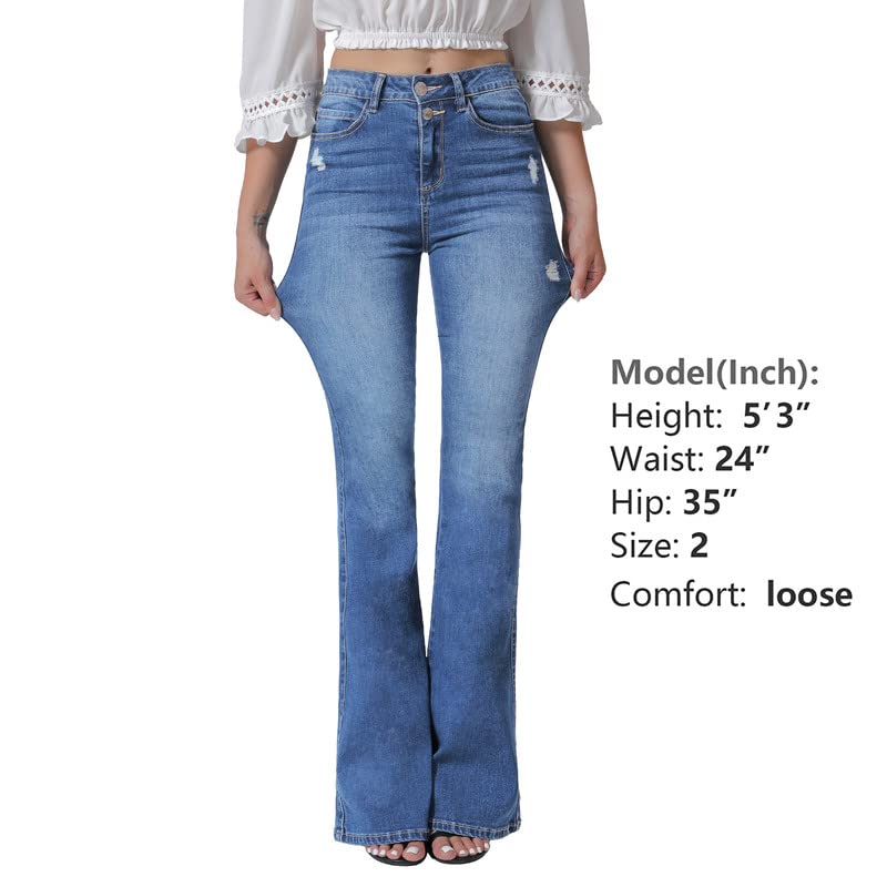 VIPONES Women's Flare Bell Bottom Jeans High Waisted Wide Leg Bootcut Jeans Stretchy Denim Pants Trendy Blue - Image 5