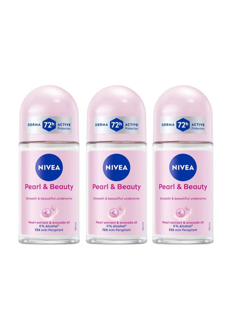 Nivea Pack Of 3 Nivea Pearl And Beauty Antiperspirant Roll On Deodorant 50 Ml