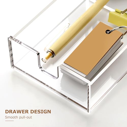 SANRUI Acrylic Mail Sorter Desktop Organizer Holder with Drawer, 5 Compartments Clear Small File Script Letter Document Storage for Desk Bill Filling Envelope Holder Office, Home, School Organization - Image 4
