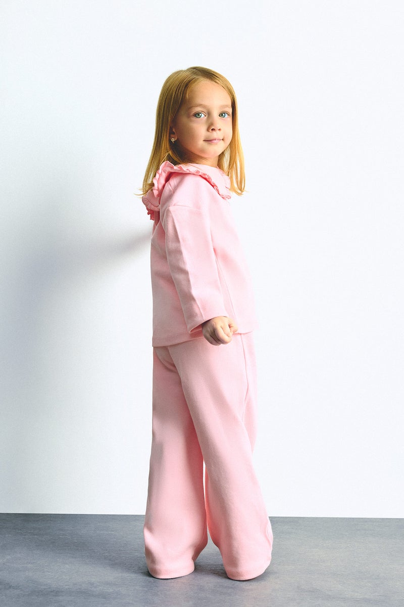 DeFacto Pink BabyGirl Baby Girl Light Pink 100% Cotton Peter Pan Collar Top and Pants Set Casual - Image 4