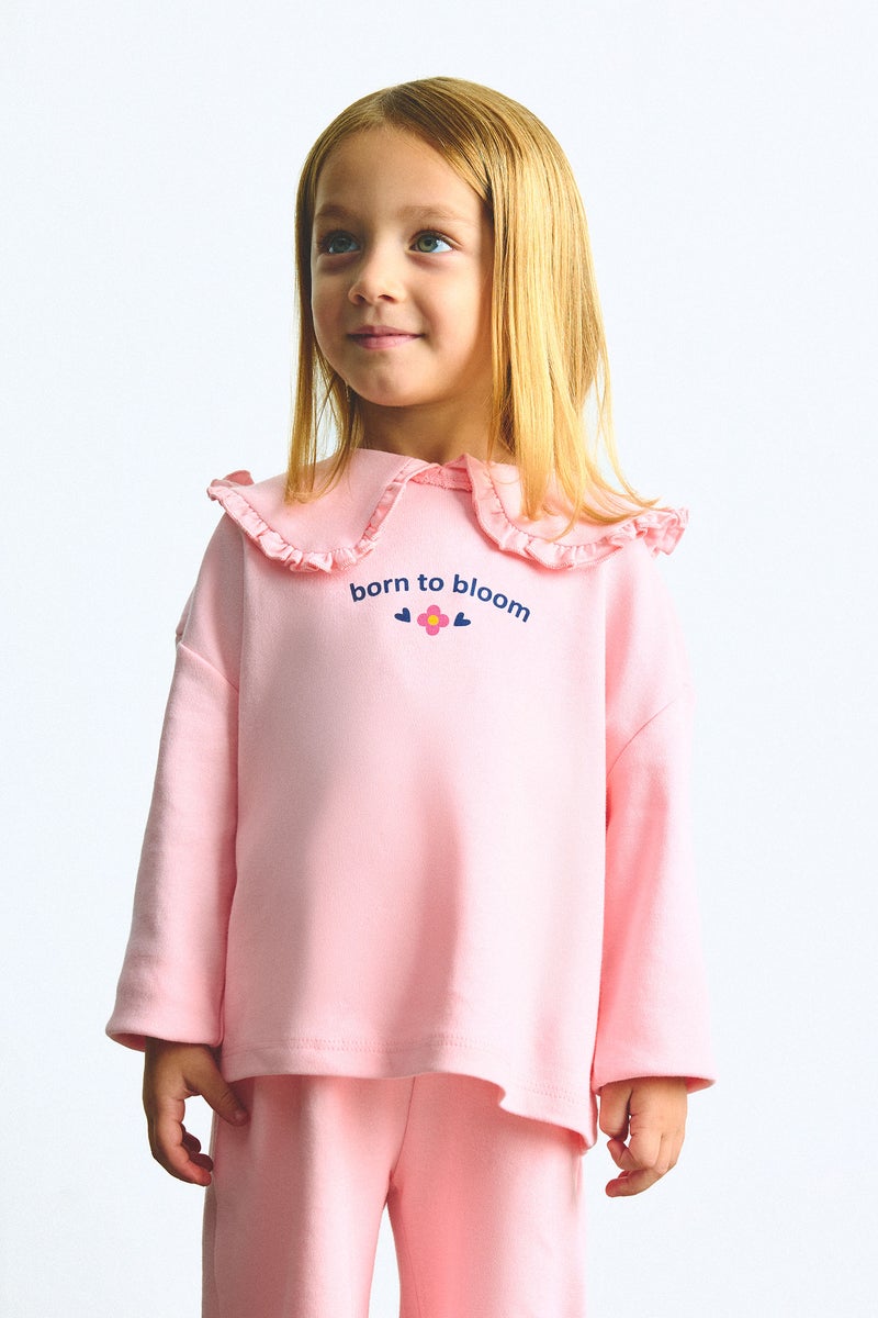 DeFacto Pink BabyGirl Baby Girl Light Pink 100% Cotton Peter Pan Collar Top and Pants Set Casual - Image 3