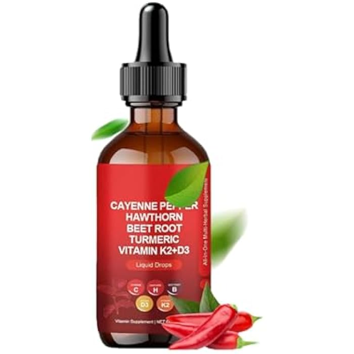 Pepper Drops Supplement Liquid 60ml Herbal Supplements Pepper Hawthorn Beet Root Turmeric Curcumin, Vitamin K2 & D3 Extract Organic - Image 1