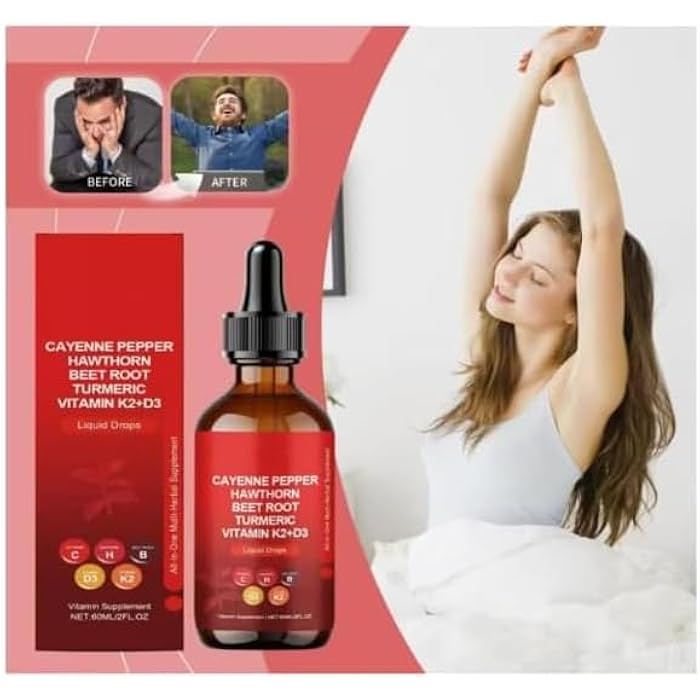 Pepper Drops Supplement Liquid 60ml Herbal Supplements Pepper Hawthorn Beet Root Turmeric Curcumin, Vitamin K2 & D3 Extract Organic - Image 4