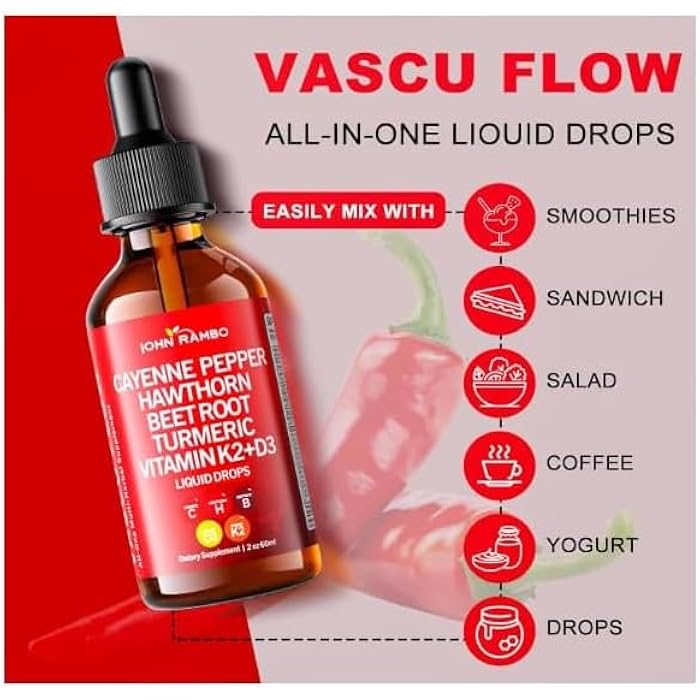 Pepper Drops Supplement Liquid 60ml Herbal Supplements Pepper Hawthorn Beet Root Turmeric Curcumin, Vitamin K2 & D3 Extract Organic - Image 3