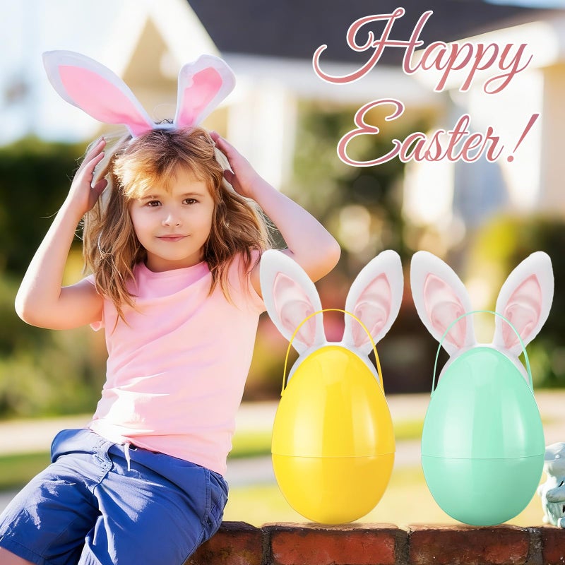Funtery 4 Pcs Jumbo Easter Eggs 10 Inch Plastic Giant Easter Eggs with Handles, Clear Large Baskets Fillable Big Bunny Egg Shaped Baskets Containers Decoration (Pastel Colors) - Image 4