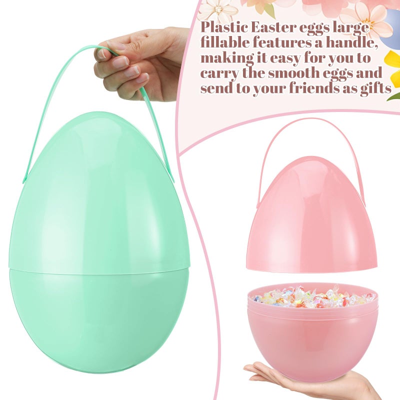 Funtery 4 Pcs Jumbo Easter Eggs 10 Inch Plastic Giant Easter Eggs with Handles, Clear Large Baskets Fillable Big Bunny Egg Shaped Baskets Containers Decoration (Pastel Colors) - Image 3