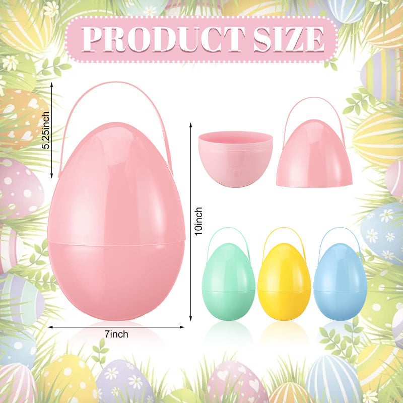 Funtery 4 Pcs Jumbo Easter Eggs 10 Inch Plastic Giant Easter Eggs with Handles, Clear Large Baskets Fillable Big Bunny Egg Shaped Baskets Containers Decoration (Pastel Colors) - Image 2