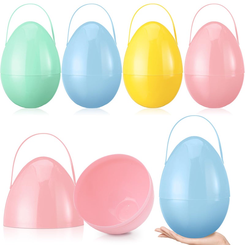 Funtery 4 Pcs Jumbo Easter Eggs 10 Inch Plastic Giant Easter Eggs with Handles, Clear Large Baskets Fillable Big Bunny Egg Shaped Baskets Containers Decoration (Pastel Colors) - Image 1