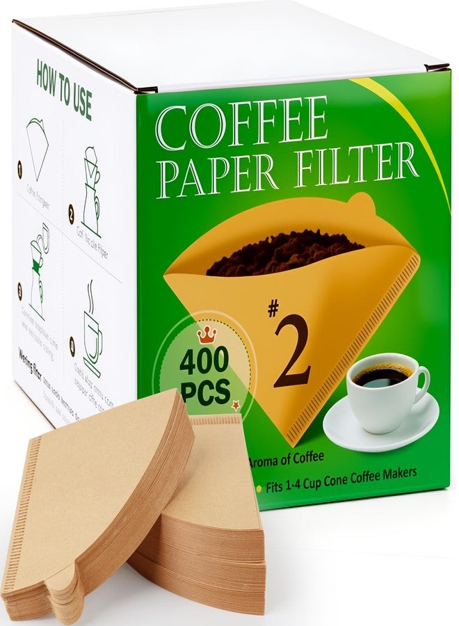 BYKITCHEN 400PCS Cone Coffee Filters 02, Disposable Natural Unbleached Pour Over Paper Coffee Filter Cone Shaped #2, Compatible with Pour Over Dripper & Drip Coffee Maker Filter Basket(1-4 Cup) - Image 1