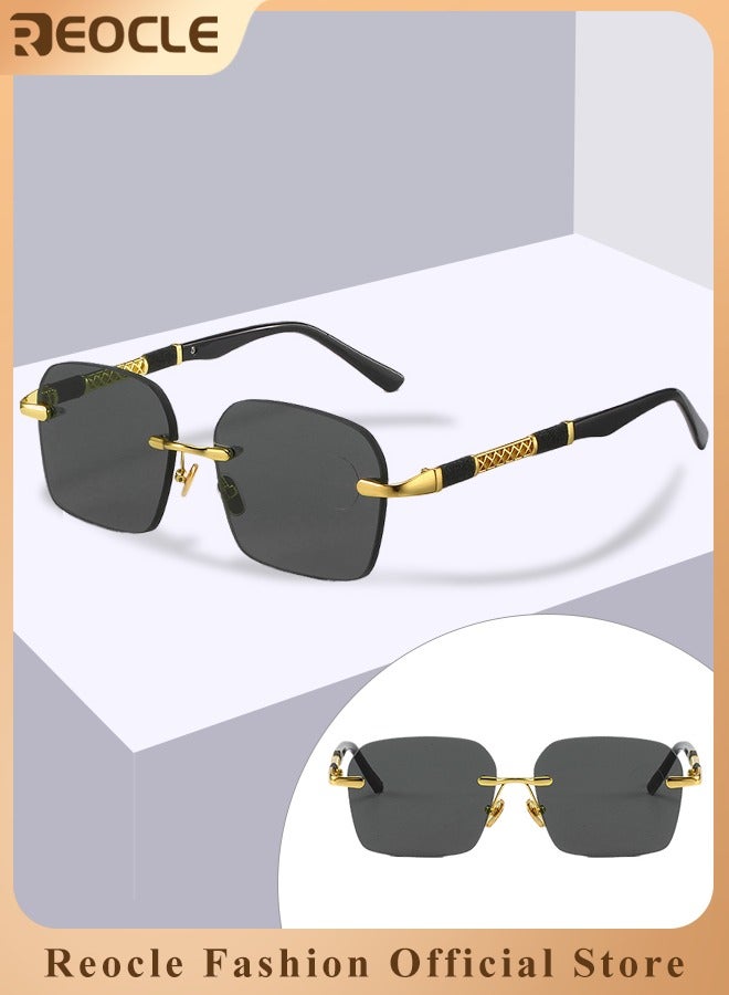 REOCLE Men's Polarized Square Sunglasses Lightweight Rectangular Durable Metal Frame with UV Protection Gold Rim Sunglasses for Fishing & Driving & Golf - Image 1