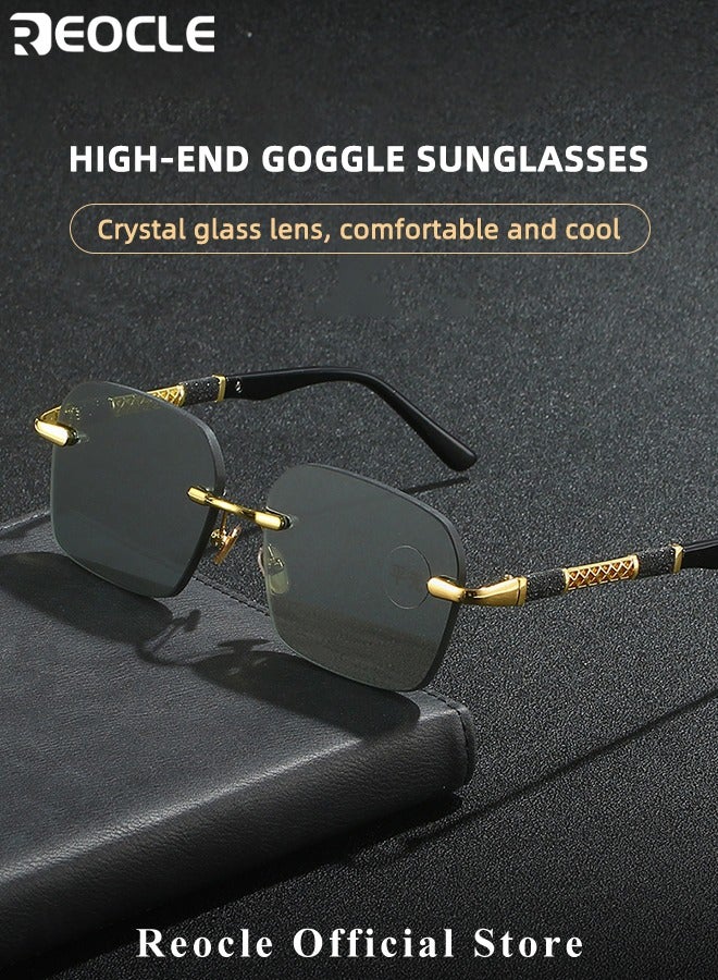 REOCLE Men's Polarized Square Sunglasses Lightweight Rectangular Durable Metal Frame with UV Protection Gold Rim Sunglasses for Fishing & Driving & Golf - Image 3